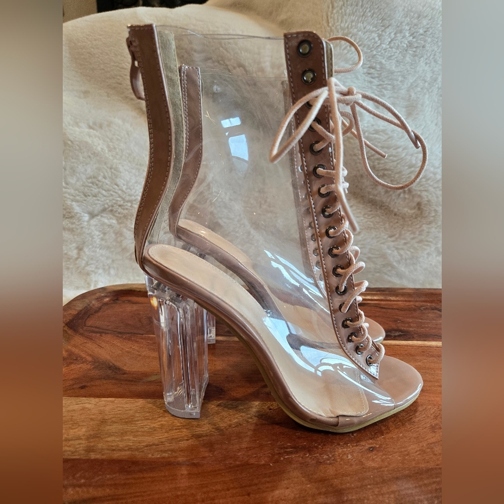 Elegant Clear Lace-Up Heels